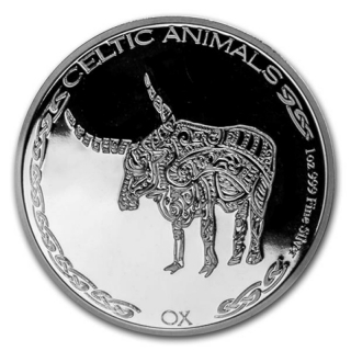 1 Unze Silber Tschad Celtic Animals Ox Ochse 2020 BU
