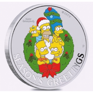 1 Unze Silber Tuvalu 2022 BU Color - Die Simpsons Weihnachtsgrüsse - Seasons Greetings - 1AUD 