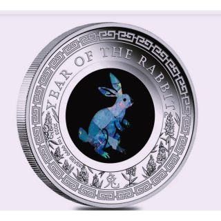 1 Ounce Silver Australia 2023 Proof - Lunar Rabbit OPAL Year of the Rabbit - 1 AUD