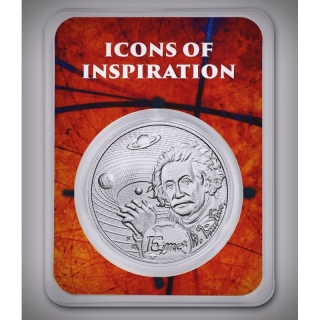 1 oz Silver Niue 2022 - Albert Einstein - Icons of Inspiration - 2022 BU Satin Finish - Coin Card