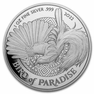 1 oz Silber Papua Neuguinea Paradiesvogel 2022 BU Finish Birds of Paradise 1 Kina