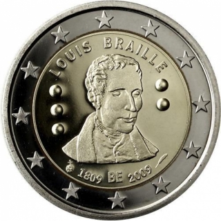 2 Euro Belgien 2009 Louis Braille in Proof