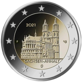 2 Euro Germany 2021 Saxony - Anhalt Magdeburg Cathedral Mintmark F for Stuttgart