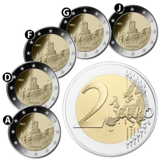 Kopie von 2 Euro Set Deutschland 2022 Thüringen Wartburg Mz. A, D, F, G, J, bfr