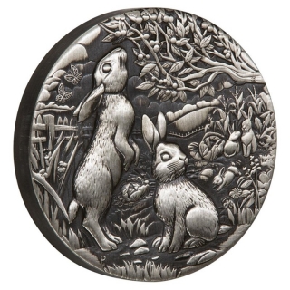2 Ounce Silver Australia 2023 Antique Finish - Lunar Rabbit - Year of the Rabbit - 2 AUD High Relief