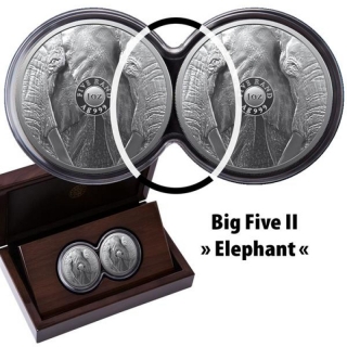 2 x 1 Unze Silber Big Five Serie II Elefant Doppel-Kapsel Südafrika 2021 Proof
