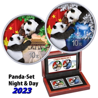 2 x 30 g Silver China 2023 - PANDA NIGHT & DAY - Coloured - 2023 BU 
