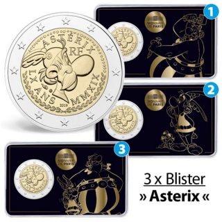 3 x 2 Euro France 2019 60 Years Asterix Set in Coincard all 3 Cards