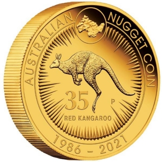 2021 Australien 5 oz Gold Australian Kangaroo Nugget - 35th Anniversary Proof