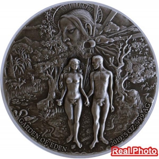 2019 Benin 5 oz Silver 5,000 Francs GARDEN OF EDEN Adam Eve