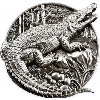 5 Ounce Silver Burundi - CROCODILE - 3-Dimensional - Protecting Wildlife Serie - 2023 Antique Finish High Relief