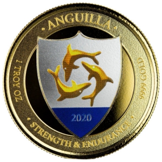 Anguilla, 10 Dollar, Coat of Arms (3) EC8 1 Unze Gold, 1 oz 2020 Proof farbig