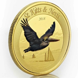 St. Kitts & Nevis, 10 Dollar, Brauner Pelikan (1), EC8  1 Unze Gold, 1 oz Coloured