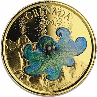 2020 Grenada 1 oz Gold Octopus (03)  EC8 (Colorized) Proof