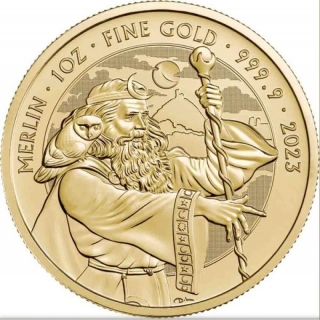 NEW* 1 ounce Gold UK 2023 BU -  MERLIN - Druis Wizard Seeer Dragon Master - Series Myth & Legends Issue5 - United Kingdom