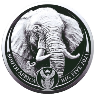 5 ounce silver South Africa 2021- ELEPHANT - Big Five Afrika - First 5 Ounce Silver South Africa