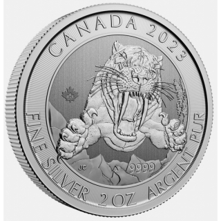 NEU* 2 Unzen Silber Kanada 2023 BU - SÄBELZAHNTIGER - Smilodon - Serie Eiszeitalter -10$ - Spotpreisabhängig !