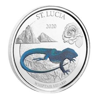 2020 St. Lucia 1 oz Silver Whiptail Lizard (3) EC8 Proof coloured