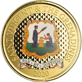 St. Vincent & The Grenadines,  10 Dollar, Pax Et Justitia (3) 2020 EC8 1 Unze Gold, 1 oz Coloured