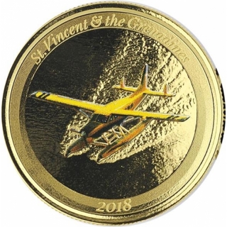 St. Vincent & The Grenadines,  10 Dollar, Seaplane EC8 1 Oz Gold, 1 oz Proof coloured 2018