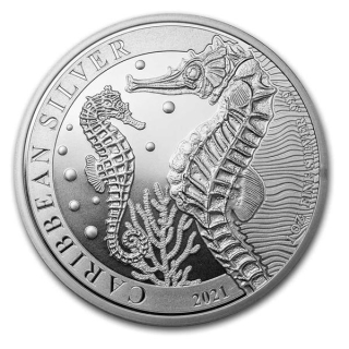 1 Unze Silber 2021 Barbados Caribean Seahorse Seepferd Feingehalt 999
