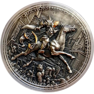 2 oz Niue Islands 2020 Antik - Black Horse - Four Horsemen of the Apocalypse III  - Silber Ultra High Relief