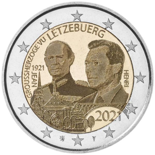 2 Euro Luxemburg 2021 Großherzog Jean von Luxemburg - 100. Geburtstag (Foto)