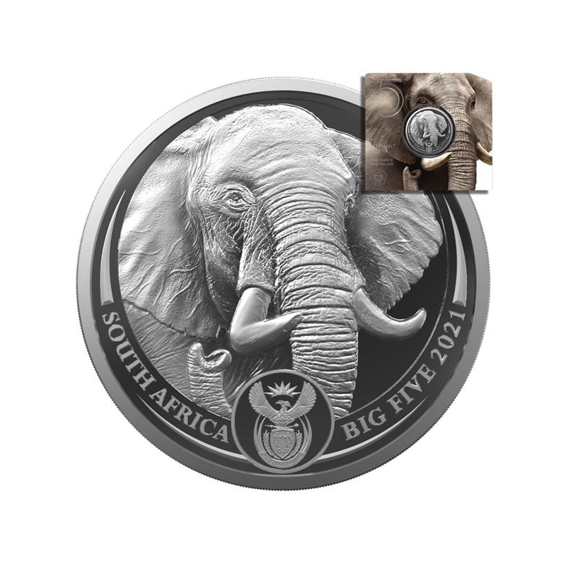 1 Unze Silber Big Five Serie II Elefant Südafrika 2021 BU - Aurinum O