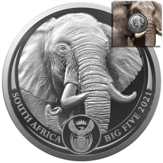 1 oz Südafrika 2021 Big Five Serie II Elefant Silber BU Coin card