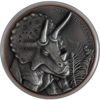 Vanuatu 10 Vatu 2021- TRICERATOPS - Double Silver Giant Serie - Antique Finish Bimetall - Sold-Out - nur noch wenige