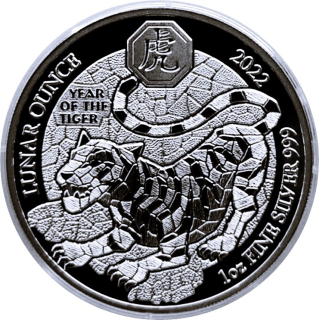 AURINUM*TOP*ANGEBOT** 1oz Ruanda 2022 Proof - Jahr des TIGERS - Lunar Ounce - Silber 50 RWF
