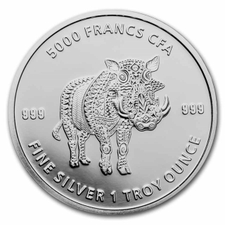 AURINUM SOMMERKRACHER* 1 oz Tschad 2021 - Mandala Warthog Warzenschwein- BU Silber