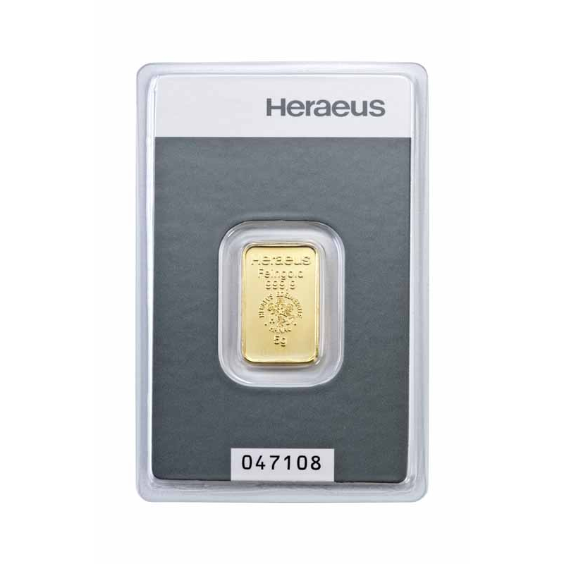 5 g Goldbarren Heraeus (geprägt) 999,99 im Blister