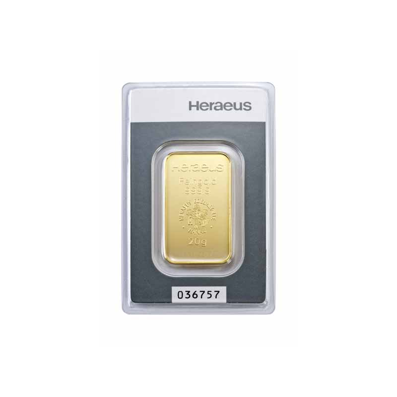 20 g Goldbarren Heraeus (geprägt) 999,99 im Blister