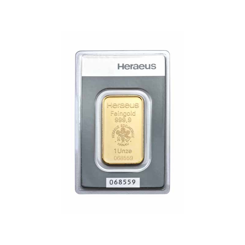 31,1 g (1 Oz) Goldbarren Heraeus (geprägt) 999,99 im Blister