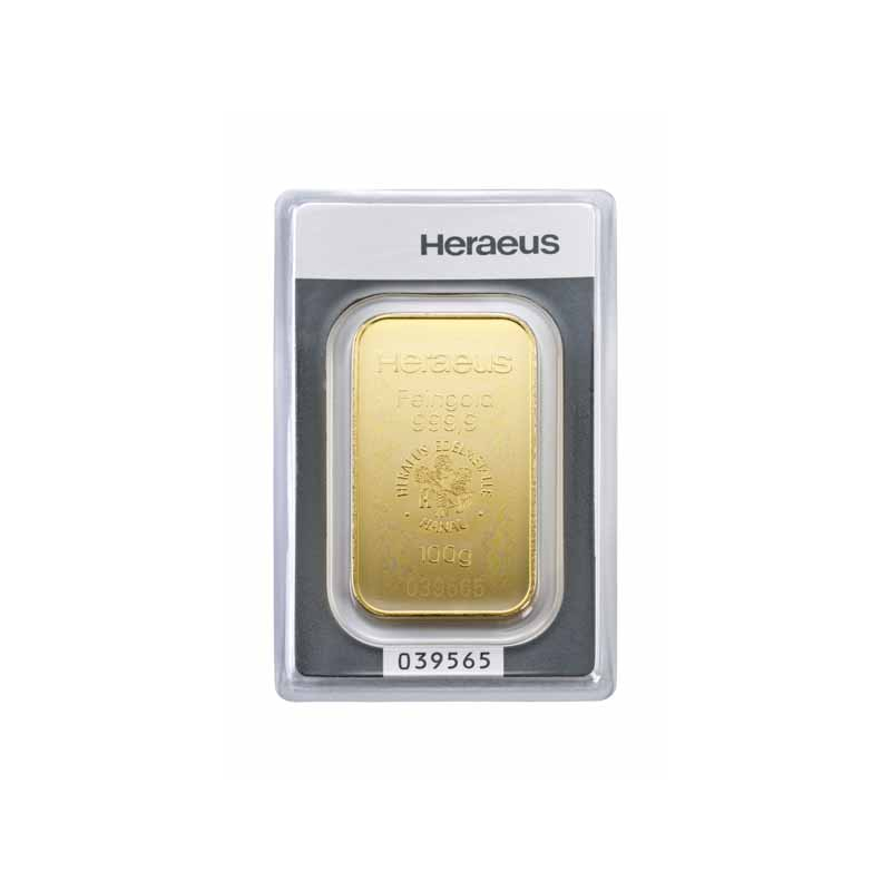 100 g Goldbarren Heraeus (geprägt) 999,99