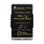 100 x 1 g Goldbarren Heimerle + Meule UnityBox 999,99