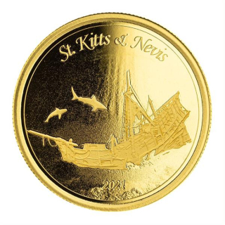1 oz Gold St. Kitts & Nevis, 10 Dollar, versunkenes Schiff (4) 2021, EC8  1 Unze Gold, 1 oz BU
