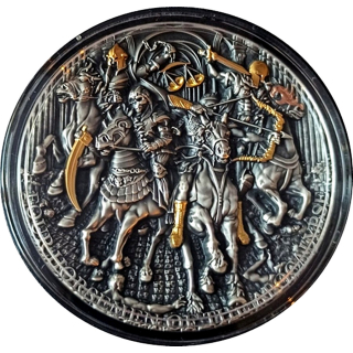 5 oz Niue 2022 Antik - Vier Reiter der Apokalypse  - WHITE RED BLACK PALE HORSE - Silber Antique Finish Ultra High Relief - 12 NZ$