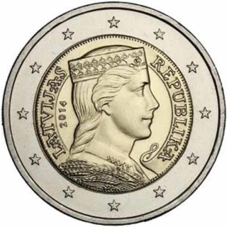 Lettland 2 Euro Kopf der Latvia - Trachtenmädchen 2014 bfr.