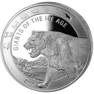 1 Unze Silber Ghana - HÖHLENLÖWE - Giganten der Eiszeit - 2022 BU - 5 Cedis