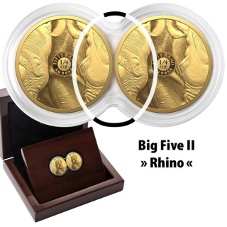 2 x 1/4 Unze Gold Big Five Serie II (3.) - Nashorn - Rhino - Doppel-Kapsel-Satz - Südafrika 2022 Proof