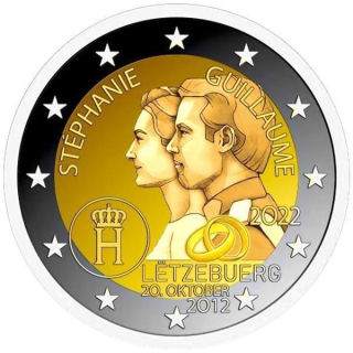 Luxemburg 2 Euro - Guillaume & Stéphanie - 10. Hochzeitstag - 2022 bfr.