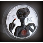 EINZELSTÜCK** 1 oz Niue 2022 Proof - Alien E.T. Ausserirdischer - Glow-in-the-Dark Proof FARBIG COLOR Leuchtet im Dunkeln - Silber 2 NZ$
