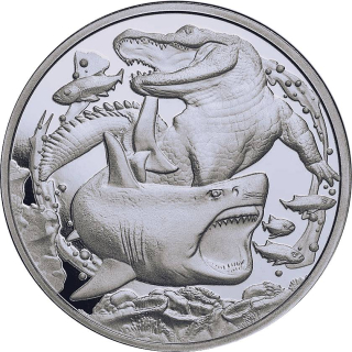 * AURINUM ADVENTSKRACHER * Preis Nochmals Reduziert * 1 oz Silber Niue 2022 - Krokodil vs Hai - Prädatoren - Apex Predators - BU