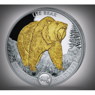 1 Unze Silber Kongo - Der Bär - (4) - World´s Wildlife 2022 BU Gilded