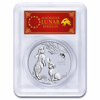 1 Unze Silber Australien - Lunar Hase 2023 - Jahr des Hasen - MS-70 PCGS - First Strike Red Label  - 2023 Coin Card