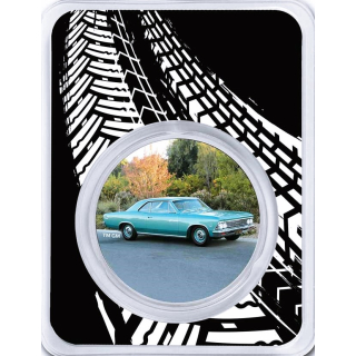 1 Unze Silber Round - Chevrolet Malibu  - General Motors Muscle Cars - BU Color Coin Card