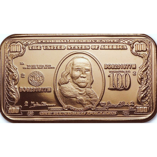 1 Unze Copper Bar -  Benjamin FRANKLIN - 1964 $100 Benjamin Franklin Dollarschein - Nachbildung - Replica - Neu im Shop