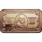 1 oz Copper Bar - Benjamin FRANKLIN - 1964 Banknote 100$...